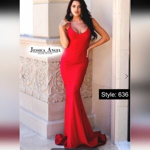 Jessica Angel Spaghetti Strap Long Evening Gown 636 Burgundy